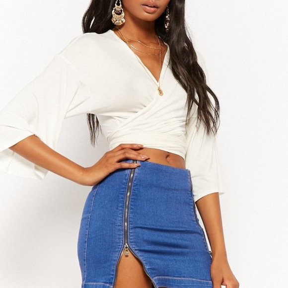 NWOT Double Zipper Denim Jean Body Con Mini Skirt - Picture 1 of 3